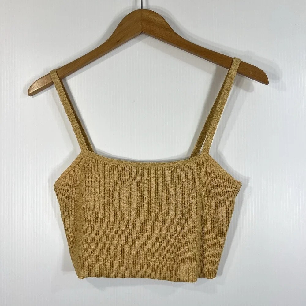 Madewell‎ Halstead Square-Neck Sweater Tank Sz Medium Dusty Yellow Strap Cropped